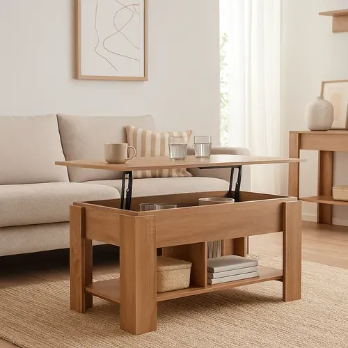 Urban Meuble Table basse relevable effet bois et marron 96x50 cm