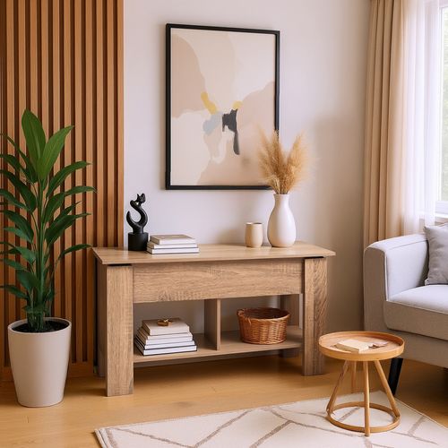 Urban Meuble Table basse relevable effet bois et marron 96x50 cm