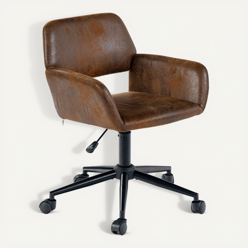 Chaise De Bureau Vintage En Tissu Suède Réglable Et 5 Roulettes
