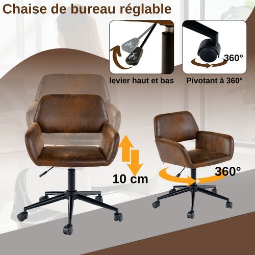 Chaise De Bureau Vintage En Tissu Suède Réglable Et 5 Roulettes
