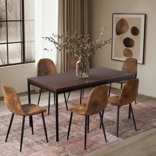 Lot De 4 Chaises Scandinave Retro Marron Suede Salle à Manger Salon Bureau Chambre Vintage