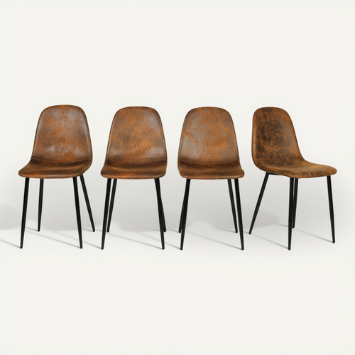 Lot De 4 Chaises Scandinave Retro Marron Suede Salle à Manger Salon Bureau Chambre Vintage