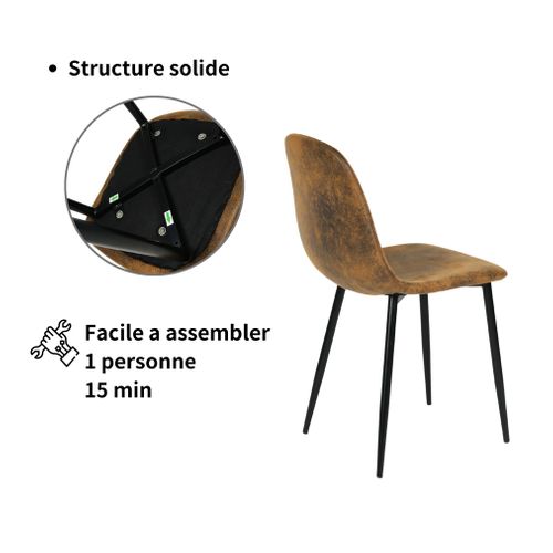 Lot De 4 Chaises Scandinave Retro Marron Suede Salle à Manger Salon Bureau Chambre Vintage