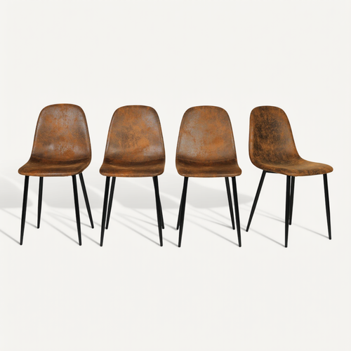 Lot De 4 Chaises Scandinave Retro Marron Suede Salle à Manger Salon Bureau Chambre Vintage