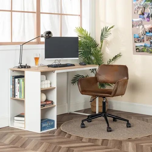 Chaise De Bureau Vintage En Tissu Suède Réglable Et 5 Roulettes