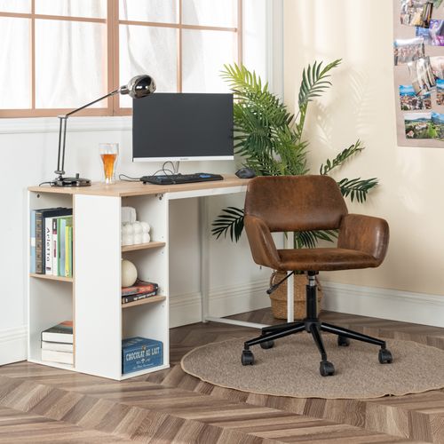 Chaise De Bureau Vintage En Tissu Suède Réglable Et 5 Roulettes