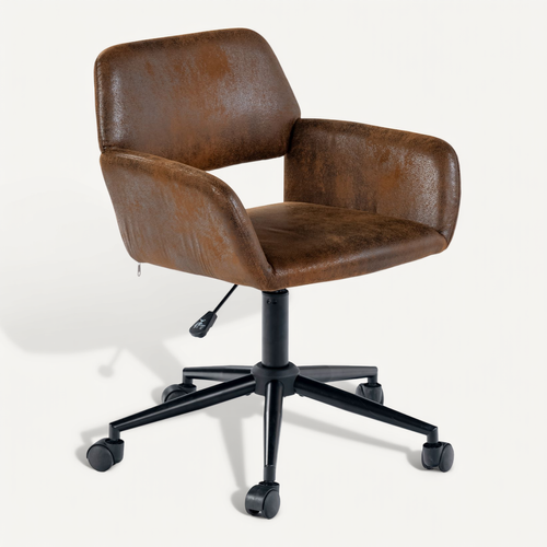 Chaise De Bureau Vintage En Tissu Suède Réglable Et 5 Roulettes