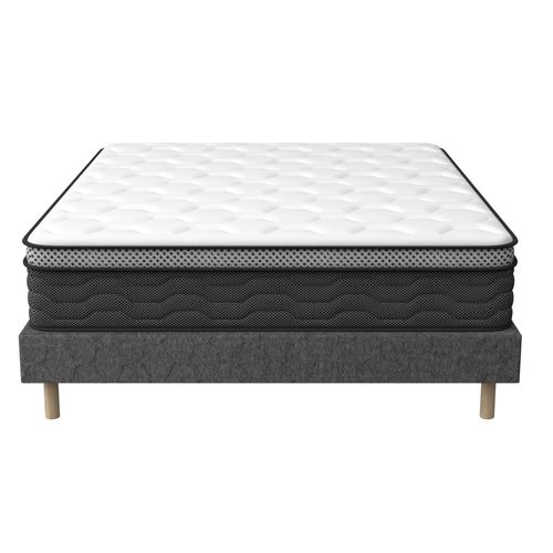 Ensemble Matelas Ressorts Ensachés 160x200cm Epaisseur 30cm, 9Pieds Fournis + Sommier Tapissier Gris