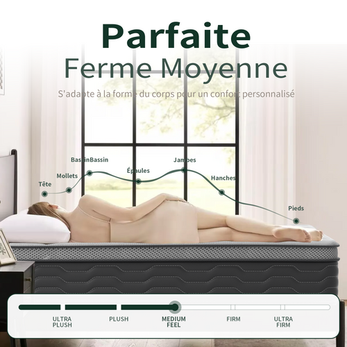 Ensemble Matelas Ressorts Ensachés 160x200cm Epaisseur 30cm, 9Pieds Fournis + Sommier Tapissier Gris