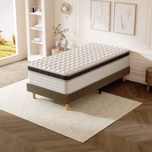 Ensemble Matelas Ressorts 90x190 Cm, Accueil Mémoire De Forme, épaisseur 25cm + Sommier