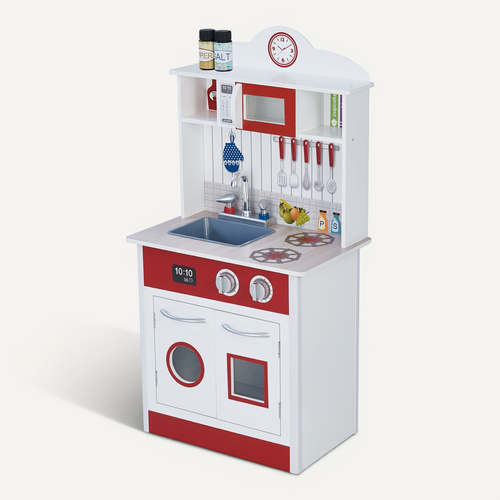 Cuisine Enfant En Bois Complète Avec Sons - Évier, Cuisinière, Accessoires Et Rangement
