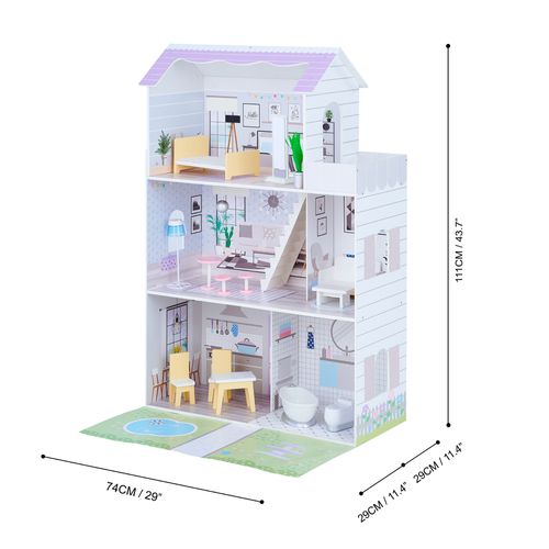 Grande Maison De Poupée En Bois 3 Étages 16 Accessoires