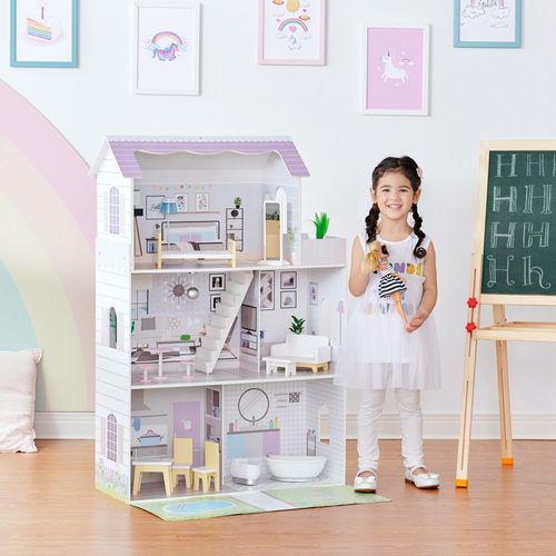 Grande Maison De Poupée En Bois 3 Étages 16 Accessoires