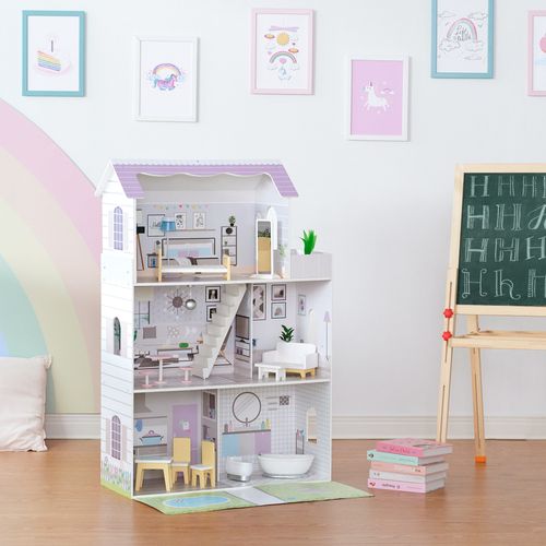 Grande Maison De Poupée En Bois 3 Étages 16 Accessoires