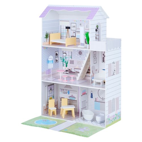 Grande Maison De Poupée En Bois 3 Étages 16 Accessoires