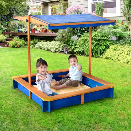 Bac à Sable De Jardin été Extérieur En Bois + Toit Rotatif