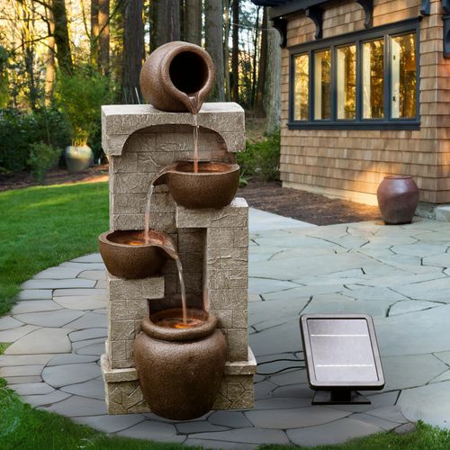 Fontaine D'eau Extérieure Avec Cascade De Bols Et Lumières LED Solaires