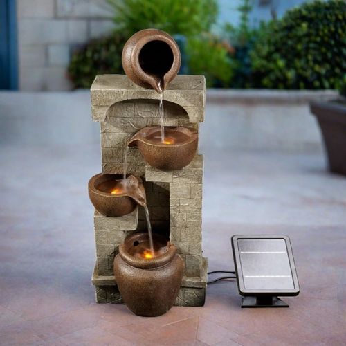 Fontaine D'eau Extérieure Avec Cascade De Bols Et Lumières LED Solaires
