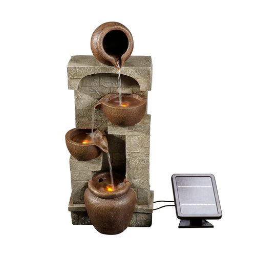 Fontaine D'eau Extérieure Avec Cascade De Bols Et Lumières LED Solaires