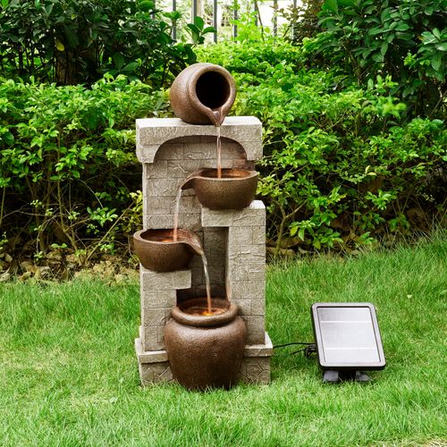 Fontaine D'eau Extérieure Avec Cascade De Bols Et Lumières LED Solaires