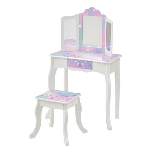 Coiffeuse Enfant Maquillage, Miroir, Tabouret, 99cm, Blanc