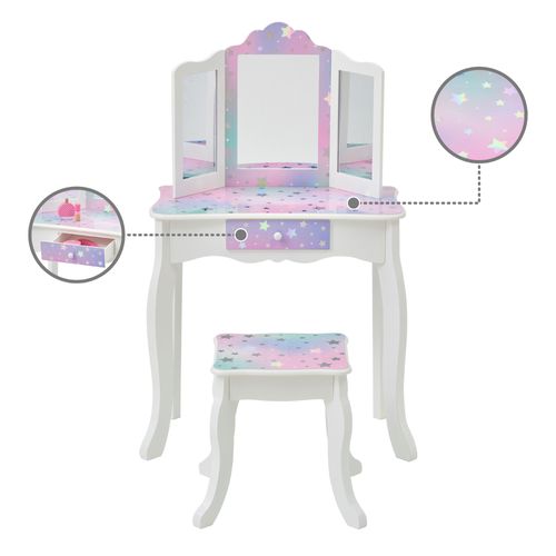Coiffeuse Enfant Maquillage, Miroir, Tabouret, 99cm, Blanc