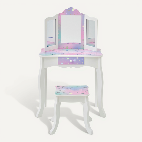 Coiffeuse Enfant Maquillage, Miroir, Tabouret, 99cm, Blanc