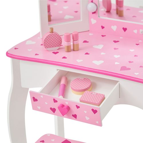 Coiffeuse Enfant Maquillage LED, Tabouret, 99cm, Rose