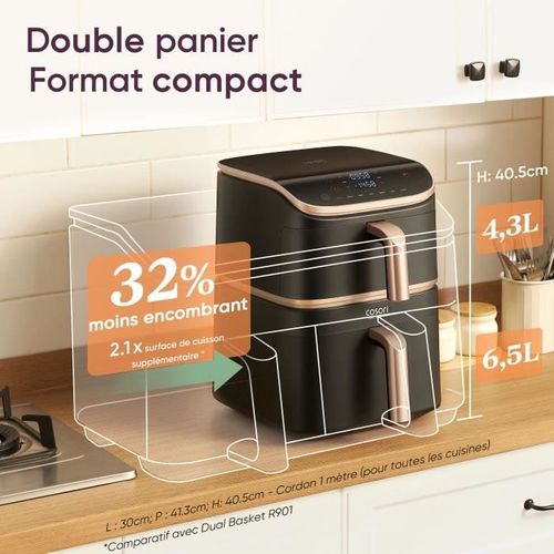 Friteuse Sans Huile  - Turbo Tower Pro Smart - Capacité 10,8l - 2 Cuves - 7 Programmes - 2630w
