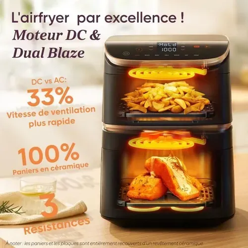 Friteuse Sans Huile  - Turbo Tower Pro Smart - Capacité 10,8l - 2 Cuves - 7 Programmes - 2630w