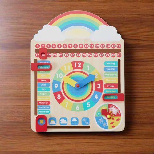 ColorBaby 43896 Horloge Calendrier Éducatif En Bois Multicolore - Version Espagnole