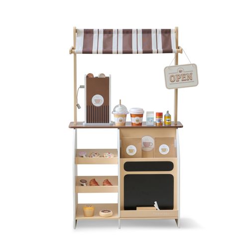 Stand Café Jouet Bois, Machine Expresso, 29 Accessoires, 60cm, Marron
