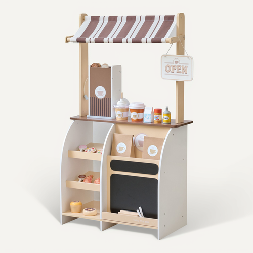 Stand Café Jouet Bois, Machine Expresso, 29 Accessoires, 60cm, Marron
