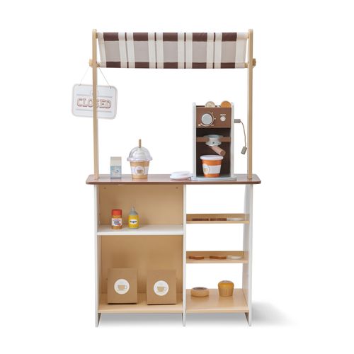 Stand Café Jouet Bois, Machine Expresso, 29 Accessoires, 60cm, Marron
