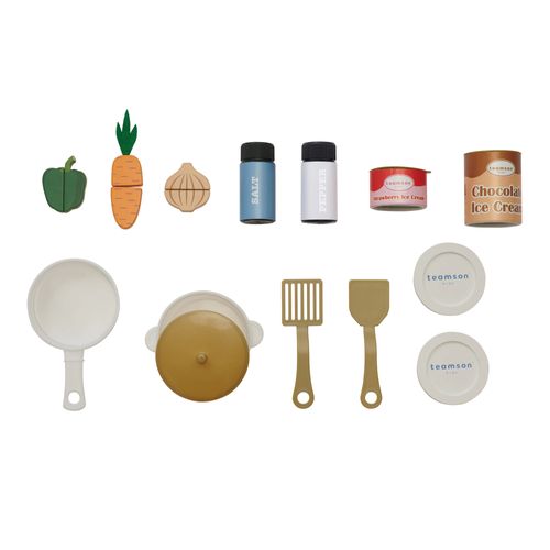 Cuisine Jouet Bois Modulable, 14 Accessoires, 92cm, Bleu