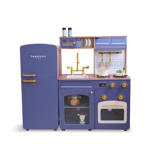 Cuisine Jouet Bois Modulable, 14 Accessoires, 92cm, Bleu