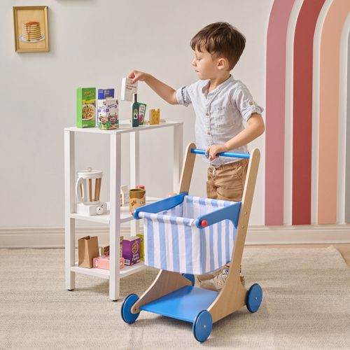 Chariot De Courses En Bois, Bleu