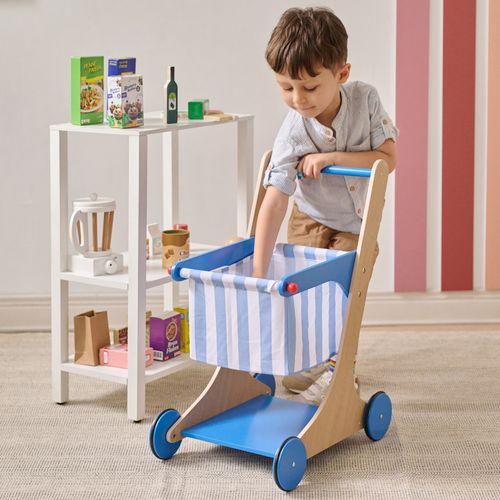 Chariot De Courses En Bois, Bleu