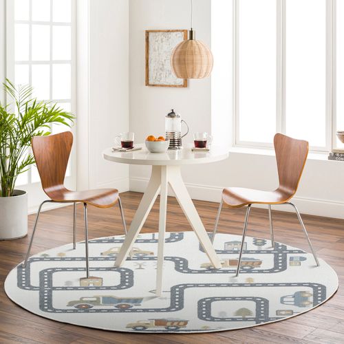 Tapis Rond Enfant Lavable En Machine Circuit Voitures Beige/gris Ø 160 Cm Vroomville