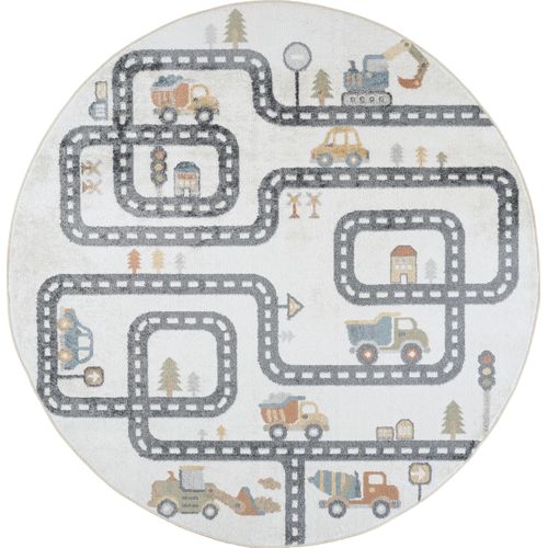 Tapis Rond Enfant Lavable En Machine Circuit Voitures Beige/gris Ø 160 Cm Vroomville