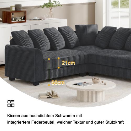 Canapé D'angle Modulaire En Velours Côtelé Avec 9 Coussins,202x202x74cm,gris