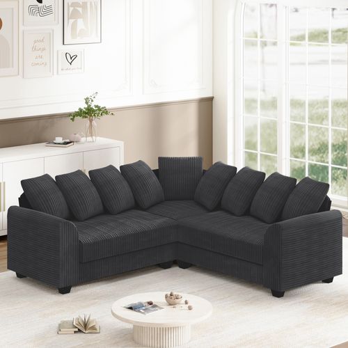 Canapé D'angle Modulaire En Velours Côtelé Avec 9 Coussins,202x202x74cm,gris
