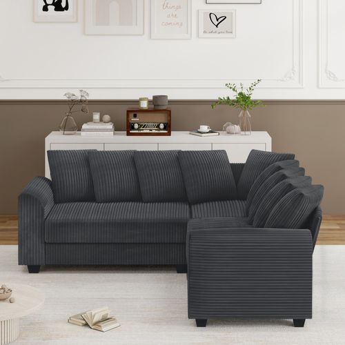 Canapé D'angle Modulaire En Velours Côtelé Avec 9 Coussins,202x202x74cm,gris