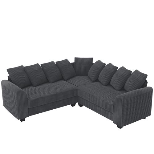 Canapé D'angle Modulaire En Velours Côtelé Avec 9 Coussins,202x202x74cm,gris