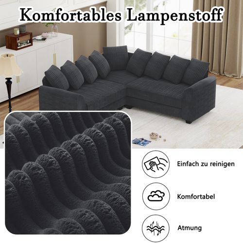 Canapé D'angle Modulaire En Velours Côtelé Avec 9 Coussins,202x202x74cm,gris