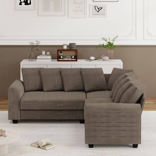 Canapé D'angle Modulaire En Velours Côtelé Avec 9 Coussins,202x202x74cm,marron