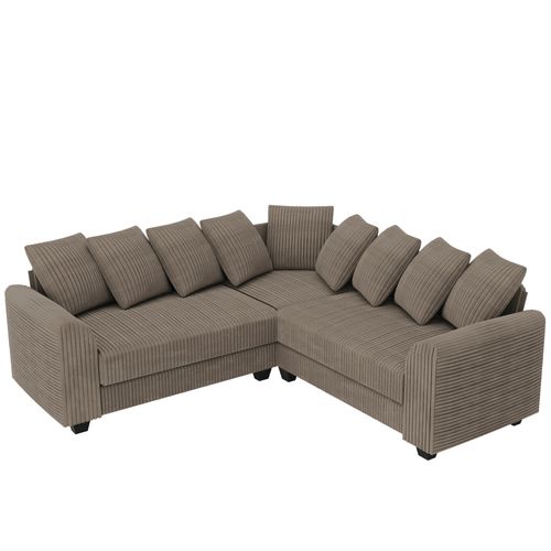 Canapé D'angle Modulaire En Velours Côtelé Avec 9 Coussins,202x202x74cm,marron