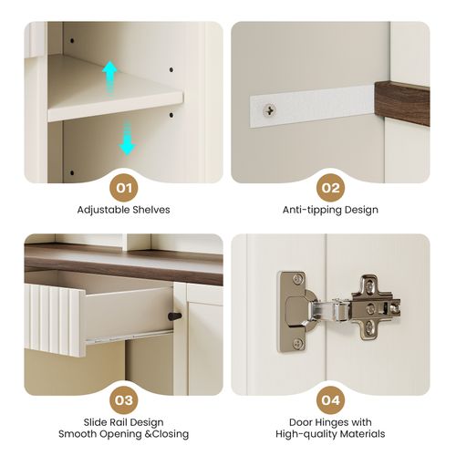 Coiffeuse élégante Moderne 1tiroir Grand LED Miroir Avec Prise-support Table Maquillage Blanc Marron