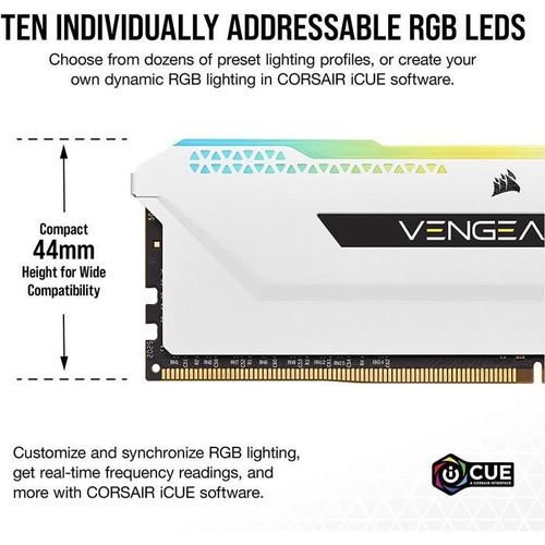 Mémoire PC Ddr4 - Vengeance Rgb Pro Sl 32go (2x16go) - 3200mhz - Cas 16 - White