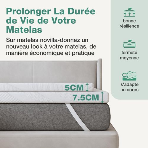 Surmatelas 120x190 Cm Nov, épaisseur 5 Cm Avec Mousse Mémoire De Forme En Gel